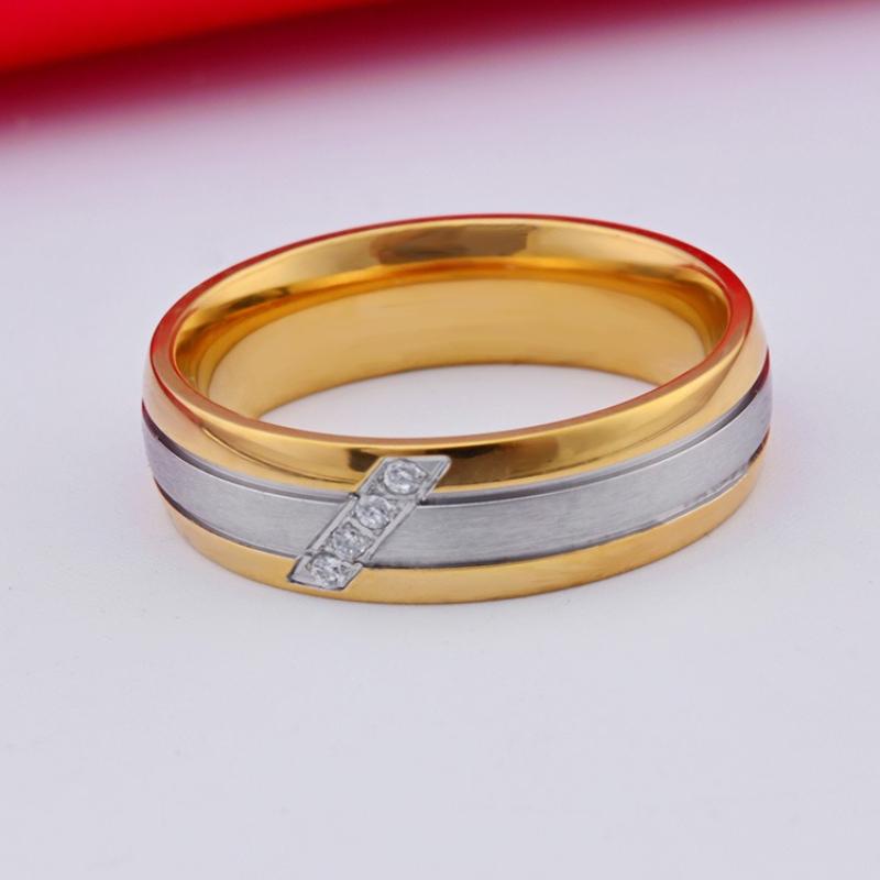 Gold Diamond-encrusted Men's and Women's Rings, Titanium Steel Couple Ring Ding Zhui Wholesale JZ051