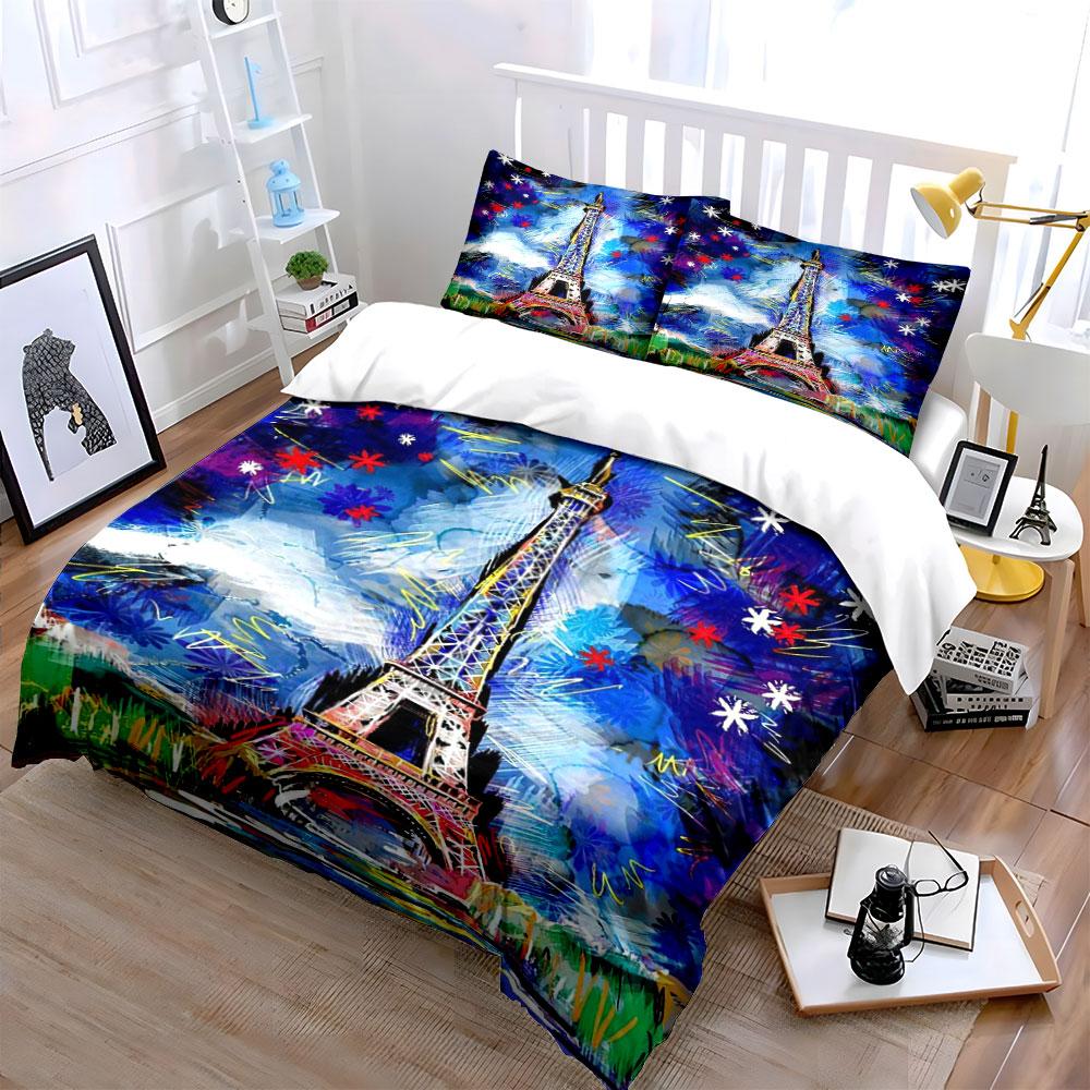 Eiffel Tower with fireworks. Bedding sets Duvet cover sets Duvet covers Pillowcases(1 * Duvet Cover 2 * Pillowcases without duvet insert)