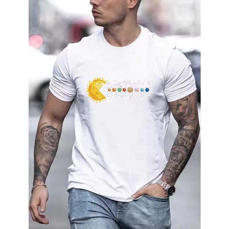 Men's Solar System Planets Print T-Shirt Breathable Casual Street Trend 3D Printing