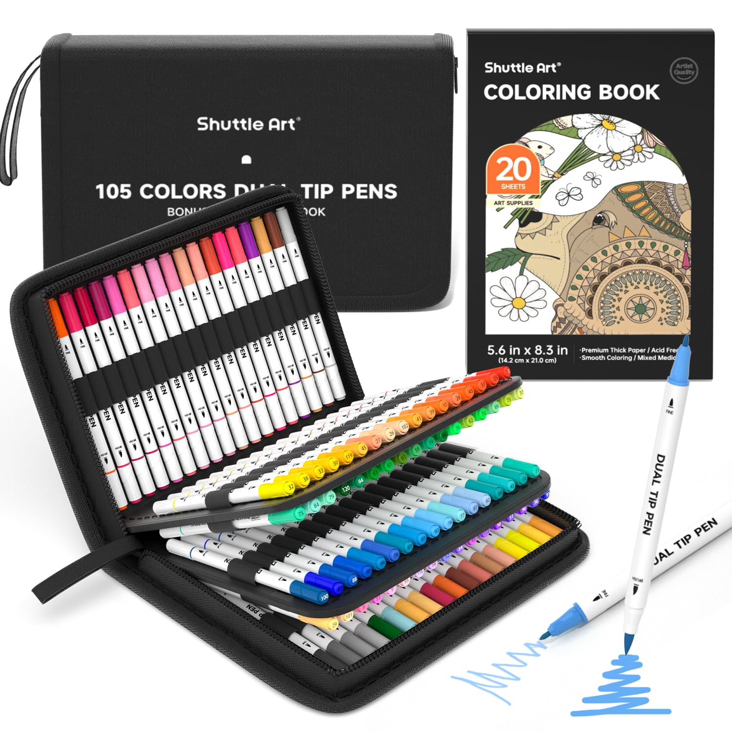 

Shuttle Art Brush Watercolor Brush Pen 105 Includes 1 Coloring Watercolor Twin Brush Fine Point Perfect for Picture and Professional Includes Pens,