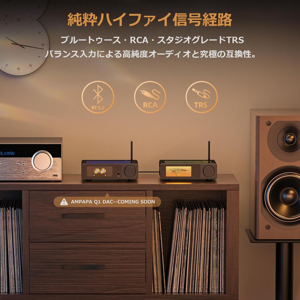 Ampapa Bluetooth HiFi 300W X2 Stereo Amplifier with BT HPF Digital VU Meter SUB TRS Balanced Input Tone Control Remote Control for Home Theater