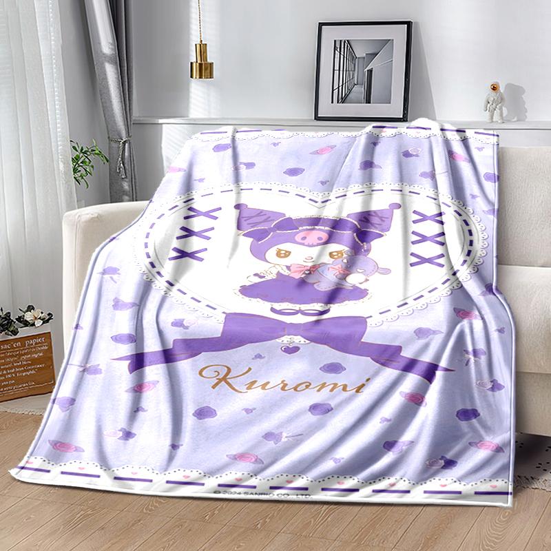 1pc Blanket Sanrio Kuromi2 Print Design, Lightweight Blanket for Sofa, Bed- Soft &Warm, Gift for All Seasons Like Christmas, Halloween