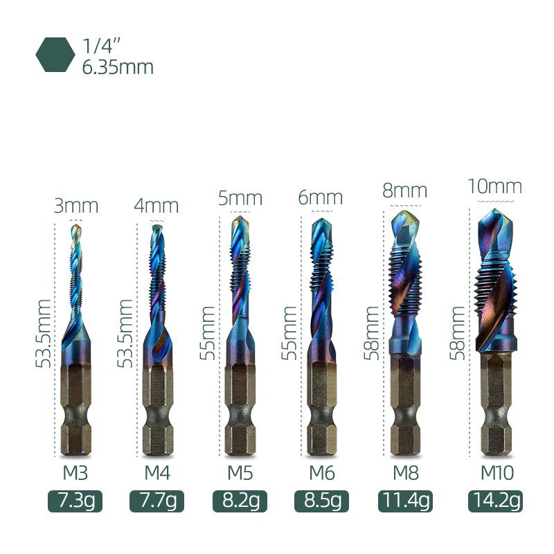 Yunbei Titanium-Plated High-Speed Steel Spiral Tap Drill with Hexagonal Shank