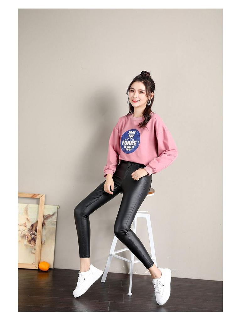 Women's High-Waisted Black Matte Leather Leggings - Fleece-Lined and Slimming for Fall/Winter