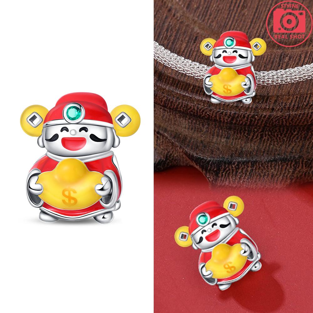 Authentic Copper Color God of Wealth Lucky Cat Lantern Lion Dance Charm Bead Charms Bead Charms Compatible With Bracelets Do It Yourself New Years Je