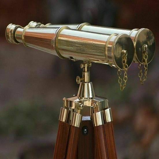 Naval 18" Binocular Leather Antique Telescope With Floor Tripod Stand