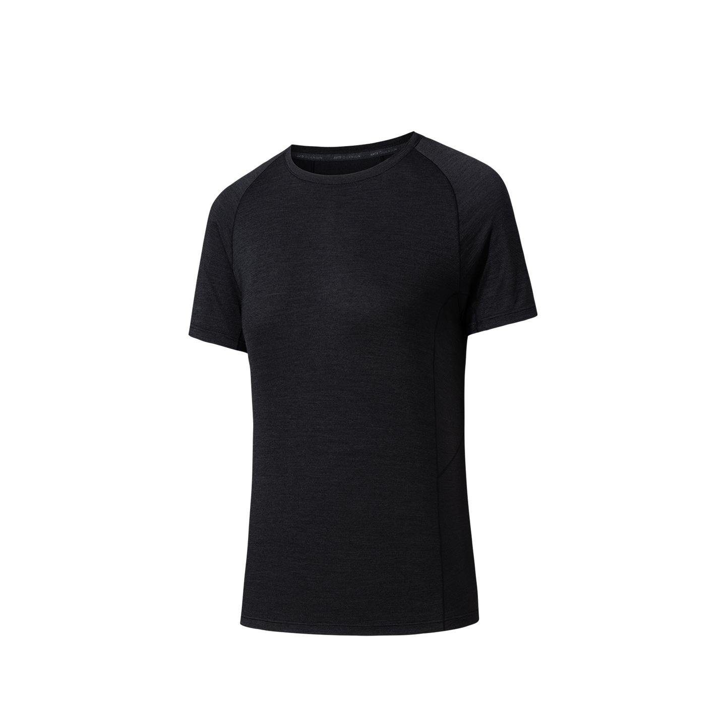 Anta Champion Womens Short Sleeve Knitted T-Shirt Summer 2026 Women Tops Basic-Black 162620114-5 S