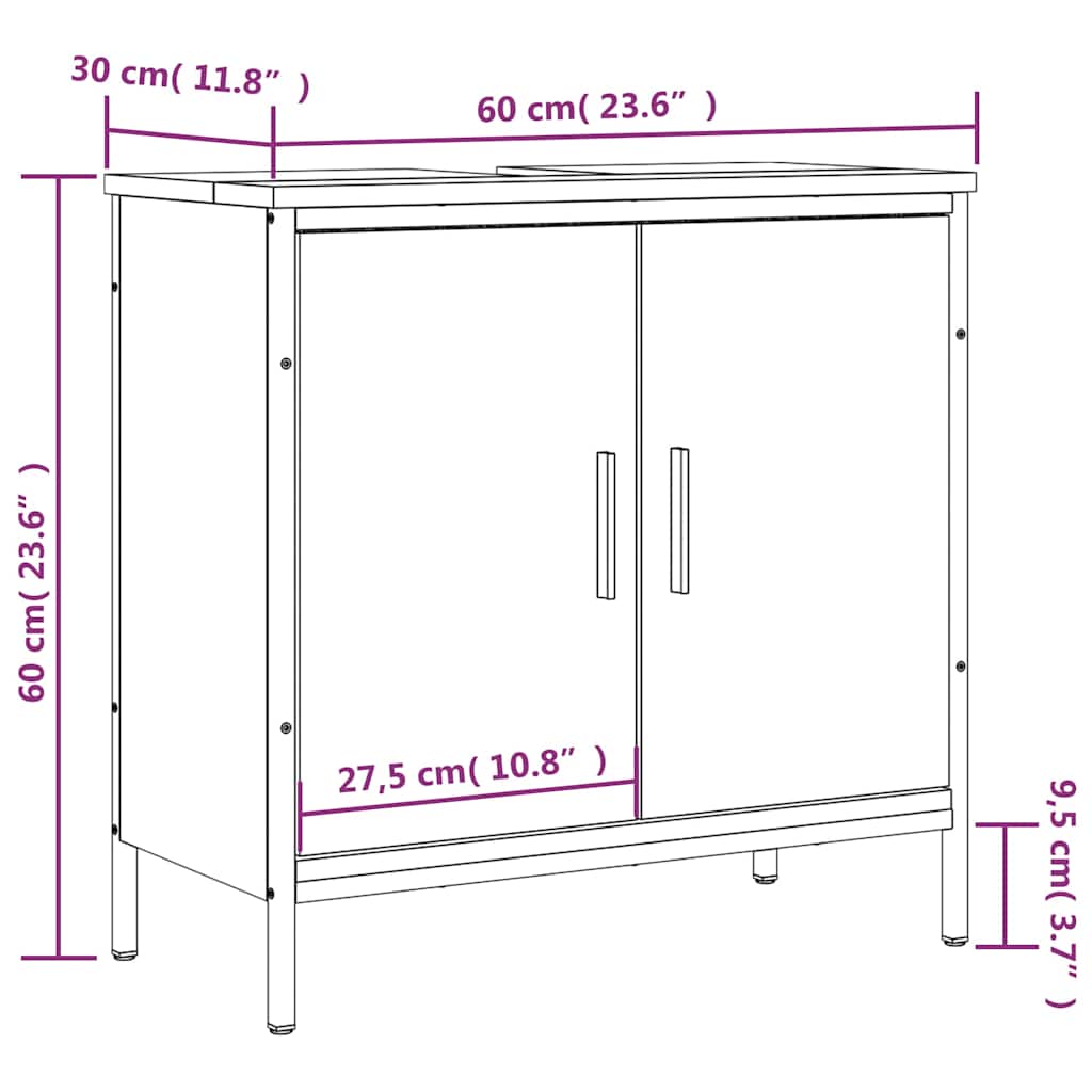 Washbasin Cabinet in Smoked Oak 60 x 30 x 60 cm Wood Based Material