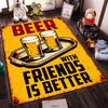 Beer Theme Carpet with Two Glasses and Friends Quote Design Suitable for Use As an Anti-slip for Living Room Bedroom Sofas
