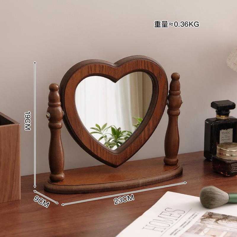 Ins-style French Medieval Wooden Makeup Mirror, Tabletop Decoration, Standable, Suitable for Girls' Bedroom Dressing Mirror