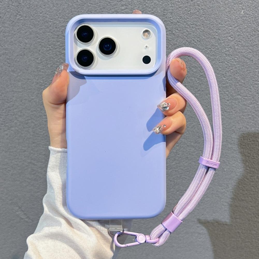 For iPhone 17 Pro Case Soft Microfiber Lining Liquid Silicone+PC Phone Cover with Wrist Strap