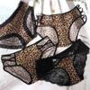 Sexy Transparent Bownot Low Waist Briefs Leopard Panties Underwear Lace Thongs