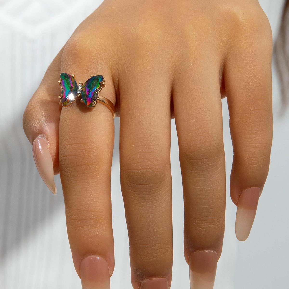 

Gradual change butterfly necklace, versatile crystal colorful bracelet ring jewelry set
