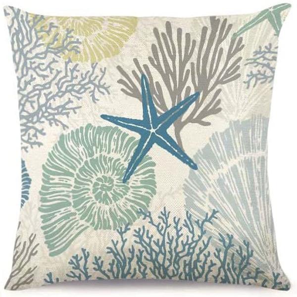 Summer Hot Style Ocean Style Pillow Beach Shell Pattern Blue Pillow Case Home Sofa Pillow Case Cushion Cover