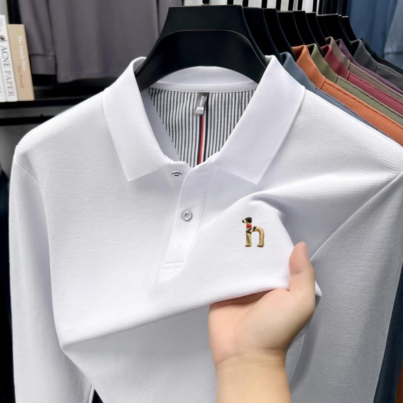 Marken-Polohemd aus 100% Baumwolle, langärmlig, leichter Luxus, neu, Cartoon-Hund-Stickerei, Herren-Poloshirt, hochwertige Modeoberbekleidung