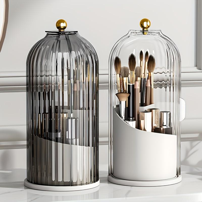 

360° Rotating Makeup Brush Holder with Dustproof Cover Luxury Cosmetic Organizer Large Capacity Makeup Storage for Brushes серый
