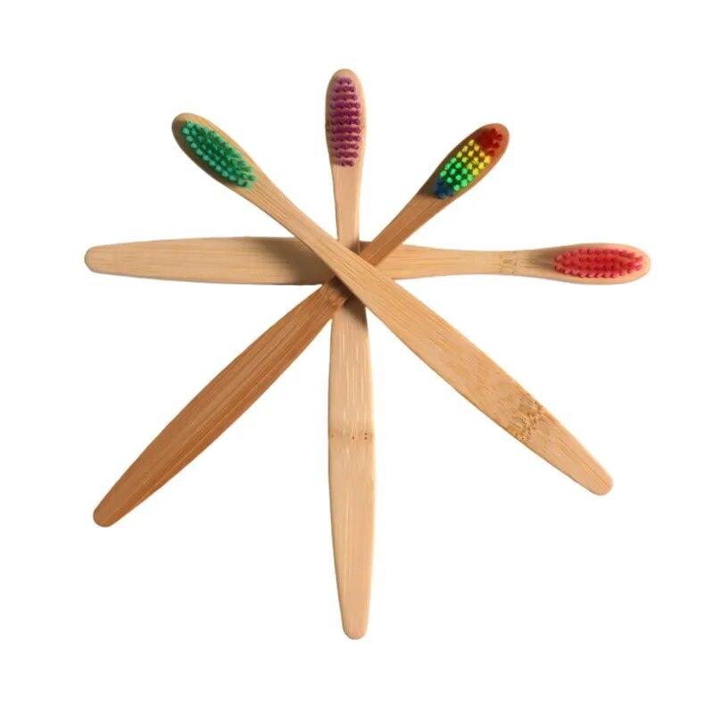 10pcs Eco Friendly Bamboo Toothbrush Soft Bristles Biodegradable Plastic-Free Adults Toothbrush Bamboo Handle Brush