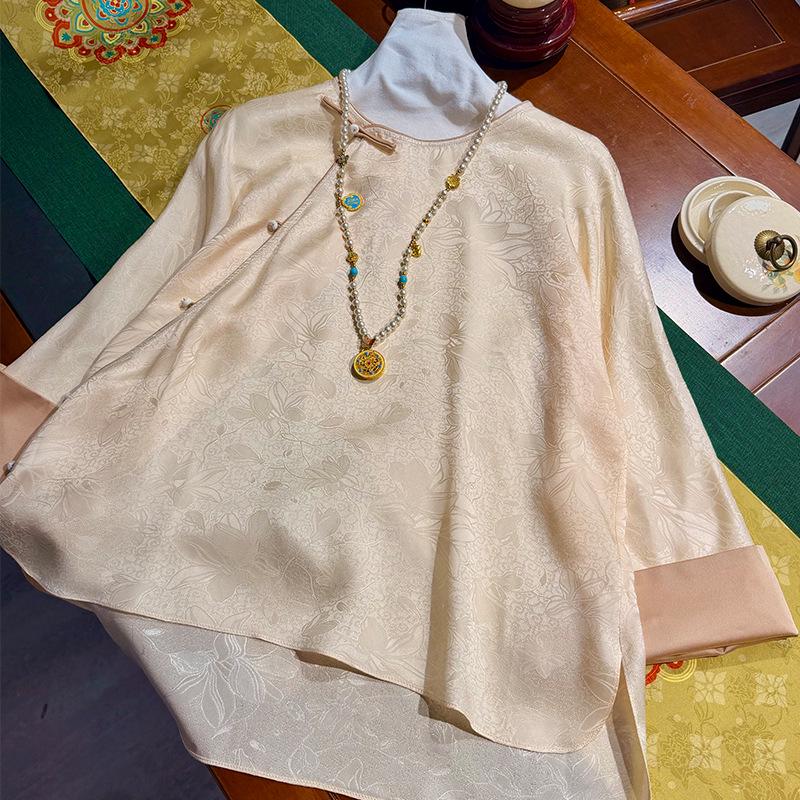 2026 Early Spring Women's Retro Chinese Style Long Sleeve Shirt with Frog Button - Slimming and Versatile Irregular Top (Style 9806)