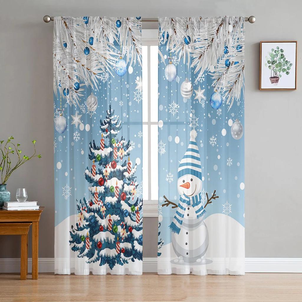 Christmas Snow Land Tree Snowflake TCurtains For Living Room Bedroom Kitchen Decoration Window Tulle Curtain