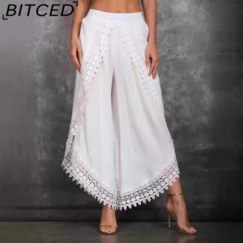 BITCED Women's Fashion Casual Solid Color Print Pants & Capris