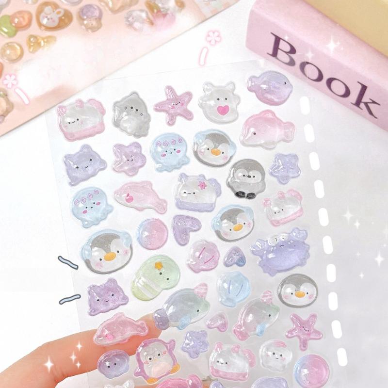 Cute 3D Crystal Stickers Cartoon Relief Decals for DIY Journaling Scrapbooking Puffy Sticker for Phone Laptop Kawaii Supplies