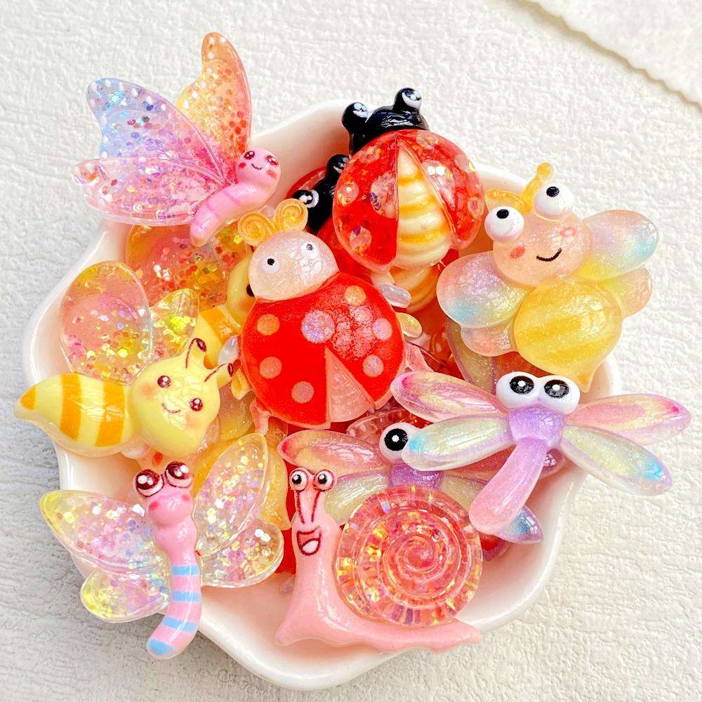 

10Pcs New Cute Resin Cartoon Bees, Beetles, Butterflies, Snails Flat Back Scrapbooking DIY Jewelry Craft Decoration Accessories