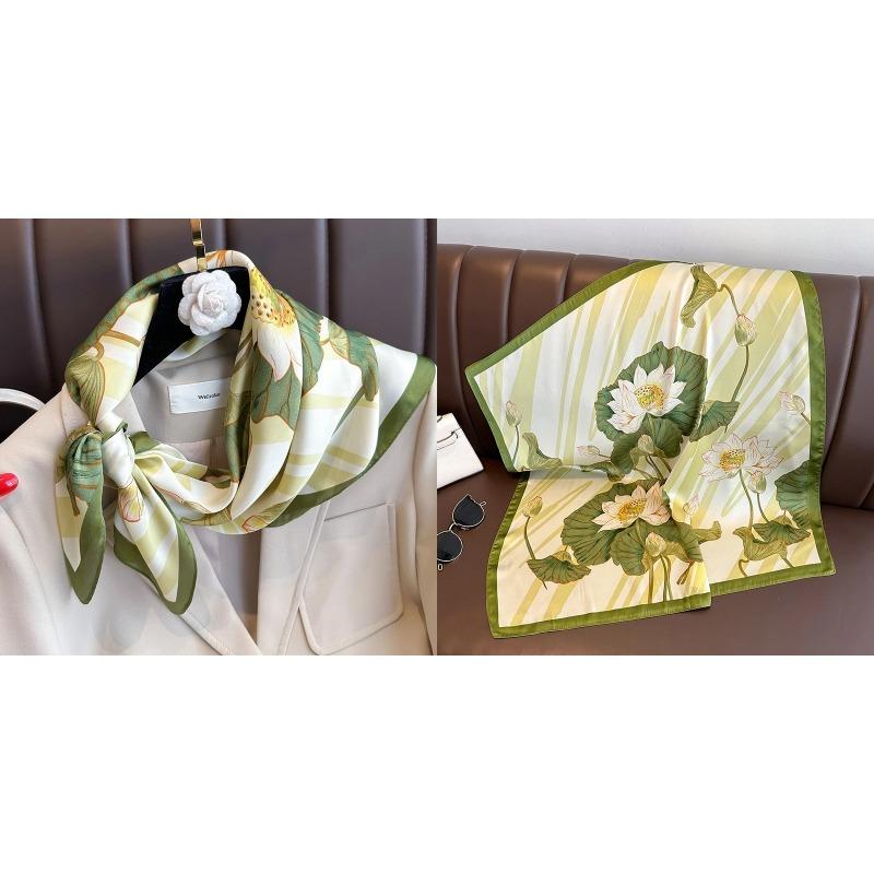 Lenço Quadrado de Seda Estampa Floral de Luxo Mulheres Lenço de Cetim Macio Faixa de Cabelo Lenço de Pescoço Cabeça Hijab Senhora Faixa de Cabelo Foulard Fita de Bolsa