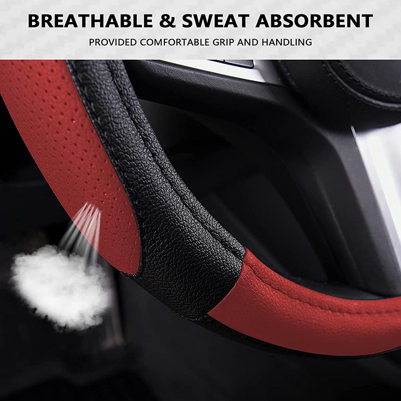 Sport Leather Steering Wheel Cover 37-39cm Universal Breathable for Car Truck SUV Van, Anti Slip Odorless Car