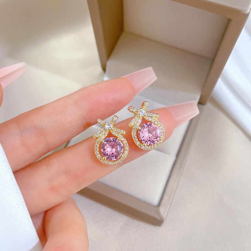 Necklace Earrings Set Light Luxury Full Of Diamonds Water Drop Bow Personality Temperament Banquet Earrings Item Group