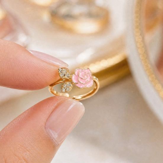 4Pcs/Set Adjustable Ring Set, Pink Flower Multi-Petal Design Finger Ring, Stackable Multi-piece Ring Set for Jewelry Gift