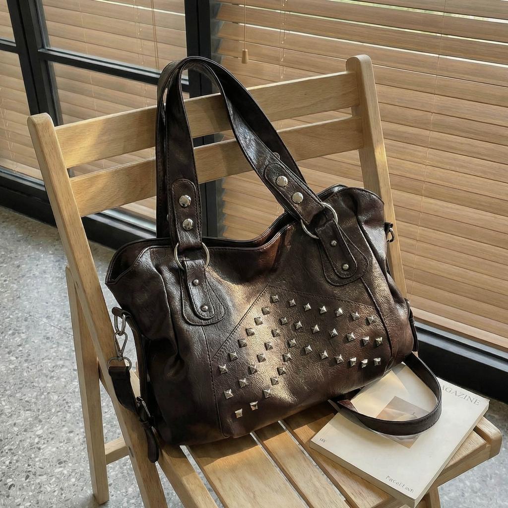 Fashionable Rivet Shoulder Bag Large Capacity Tote Women's High-end All-matching Commuting Diagonal