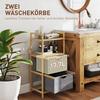 Bamboo Laundry Shelf with 2 Fabric Laundry Baskets, Open Shelves, Space-Saving, Natural Wood