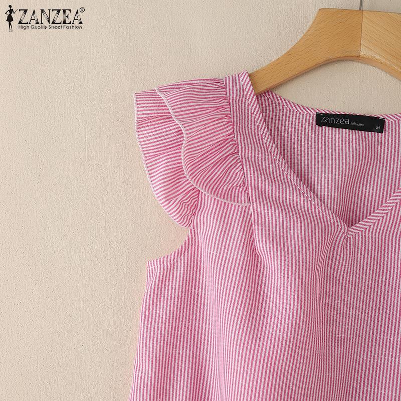 ZANZEA Women Casual V-Neck Summer Sleeveless Stripe Tank Tops