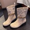 Retro French High-Heel Suede Ankle Boots for Women - Height-Boosting Slip-On Knight Design