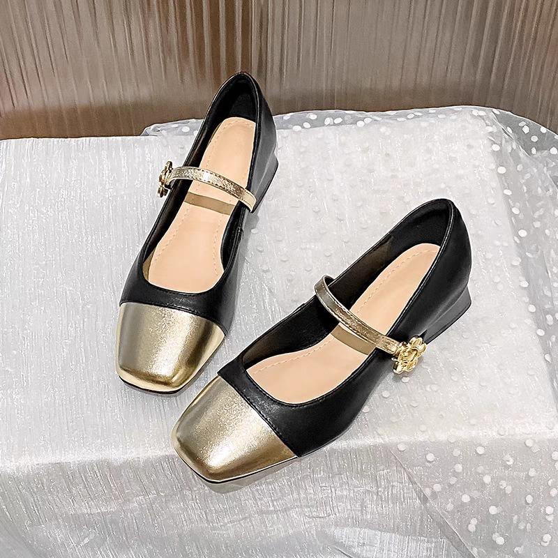 Luxury Branded Women Mary Jane Shoes Square Toe Chunky 3CM High Heels Pumps Light Shallow Buckle Strap Casual Flats Shoes Spring