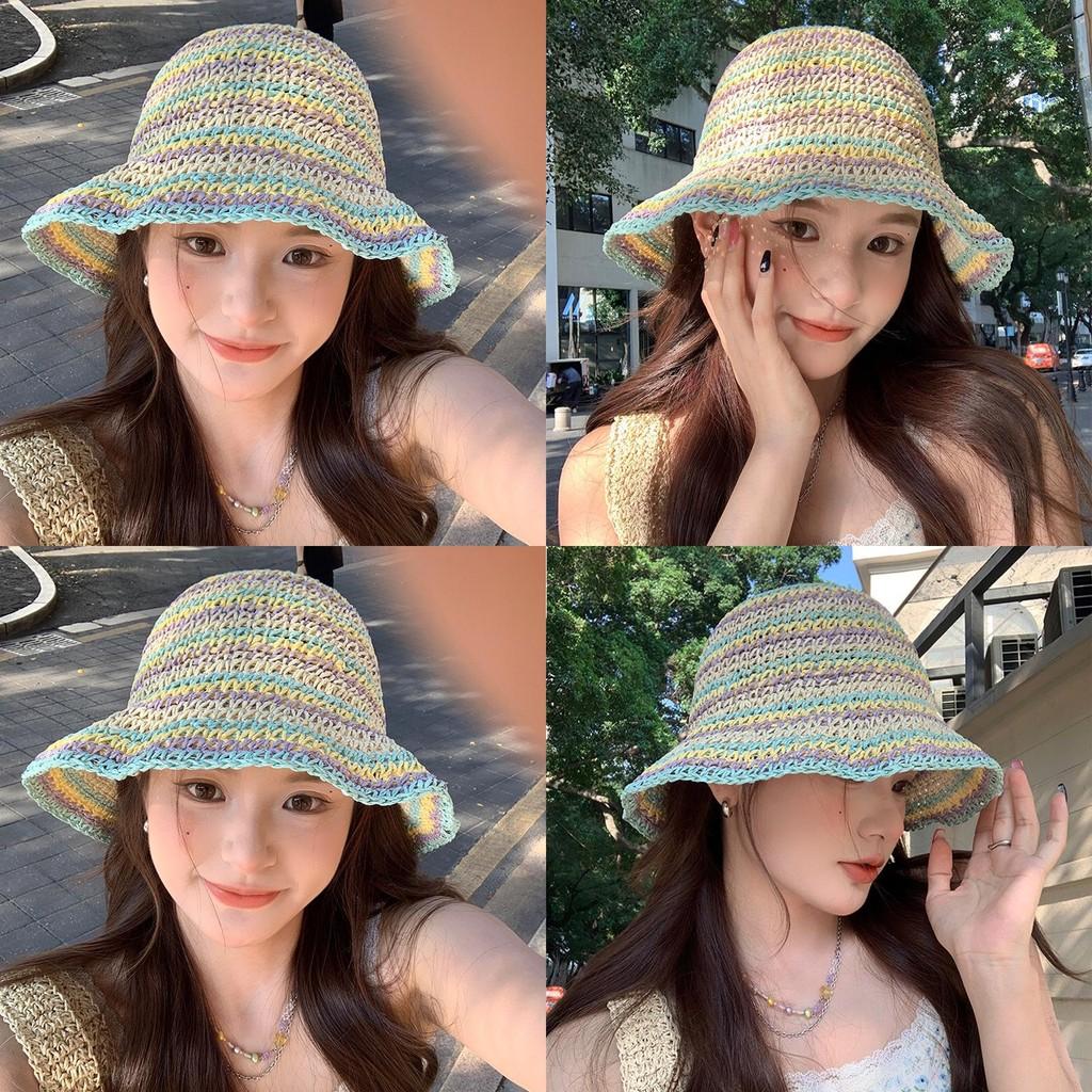 Color Macaron Stunning Straw Bucket Hat For Women With Embroidery And Uv Protection Sun
