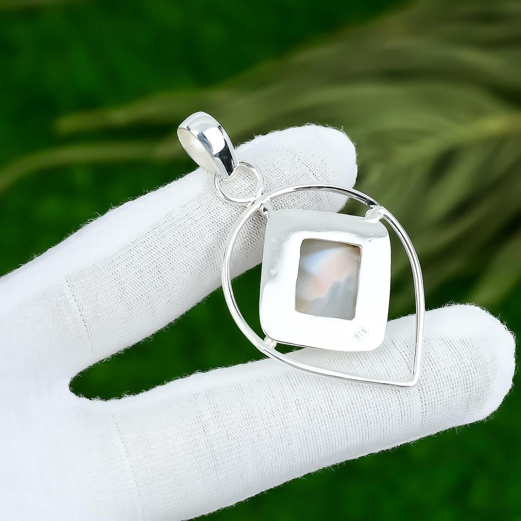 Botswana Agate Gemstone Sister Ethnic Anniversary Bezel Boho Pendant 925 Silver