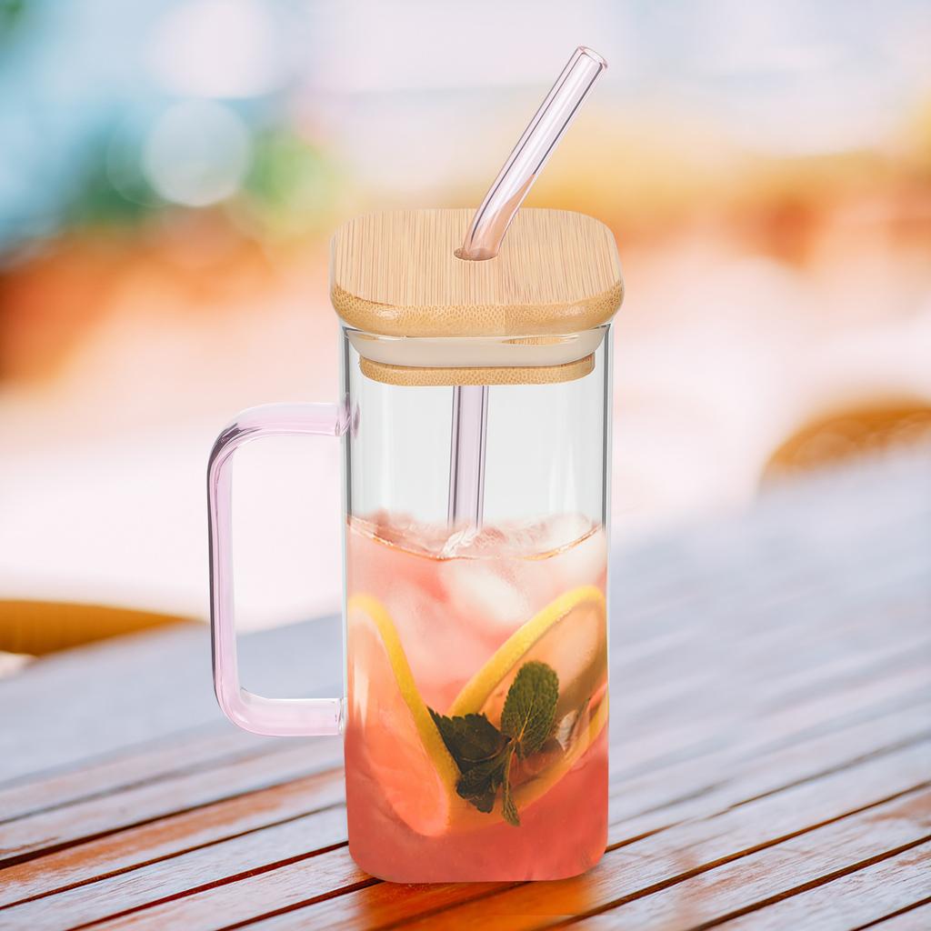 Clear Glass Cup with Handle Bamboo Lid Transparent Drinking Glass for Cold Hot Beverage Milk Water Juice Mug Beverage Juice Cup