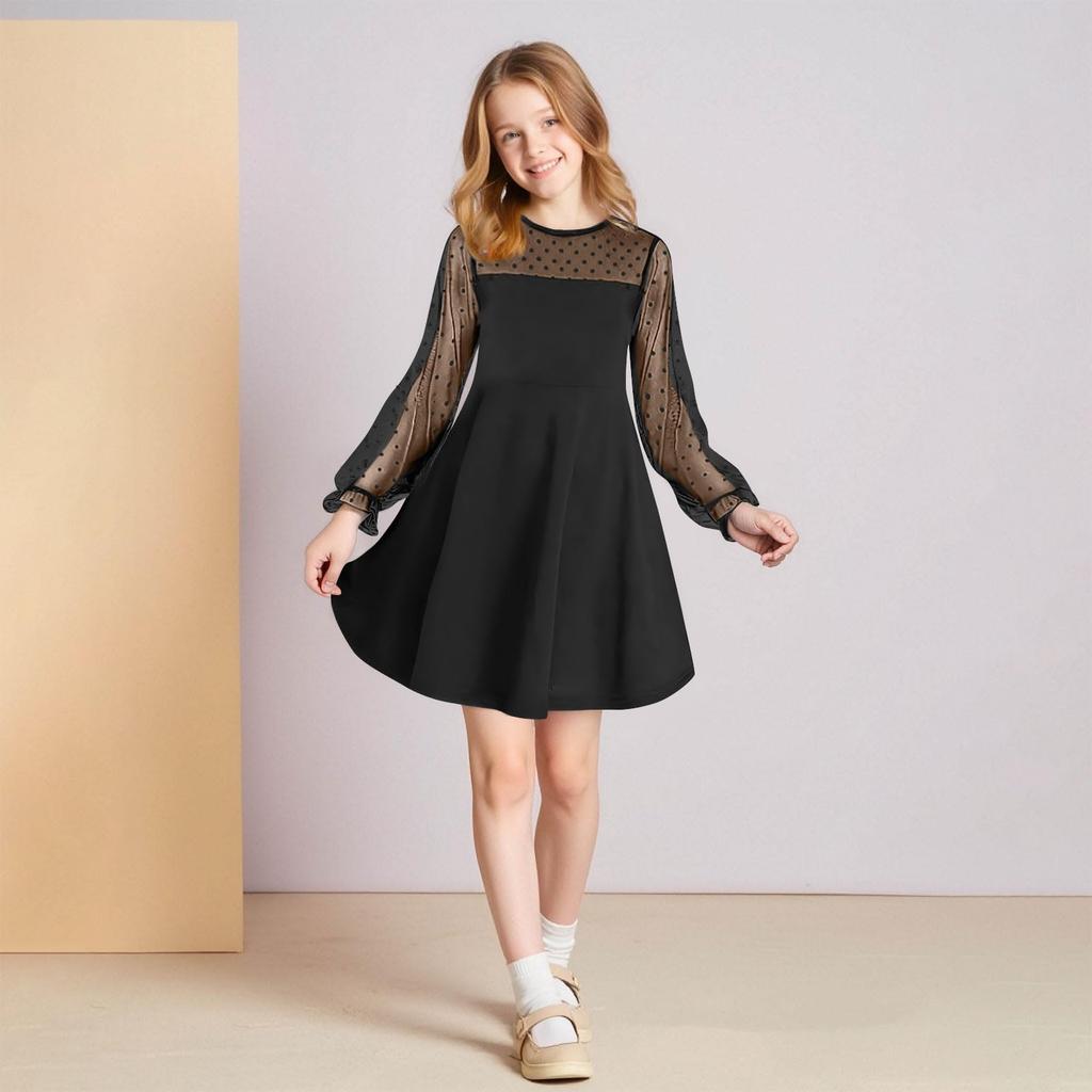 CUHK Mädchen Spitze Langarm Farbe Niedliches Prinzessinnenkleid