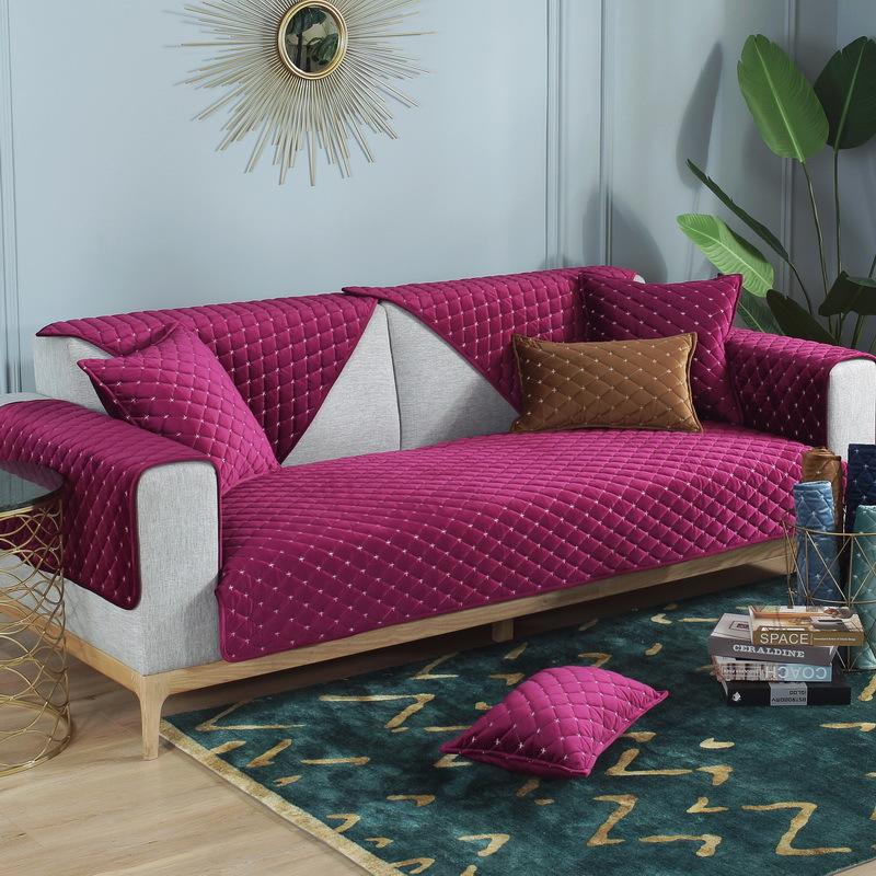 Autumn And Winter Super Soft Thickened Dutch Velvet Quilted Sofa Cushion, Nordic Simple Solid Color Sofa Cushion Cover Towel