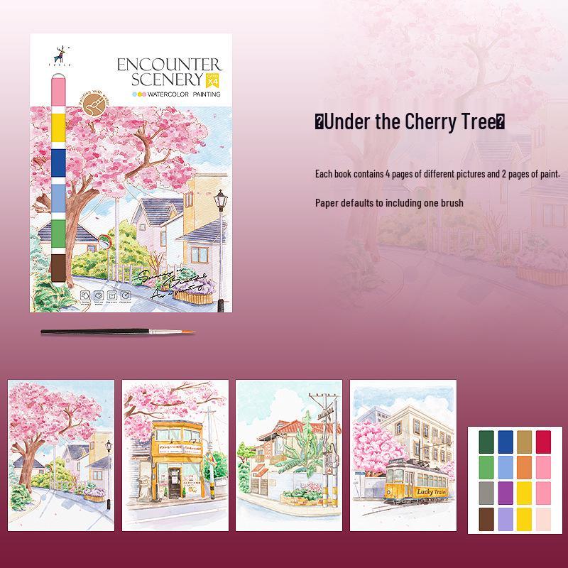 Creative Watercolor Doodle & Drawing Book with Cartoon Themes and Paints