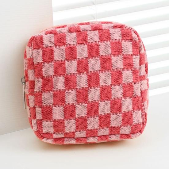 Checkered Period Bag for Women Girls Knitted Sanitary Napkin Bag Cute Menstrual Pad Pouch Tampon Holder for Purse