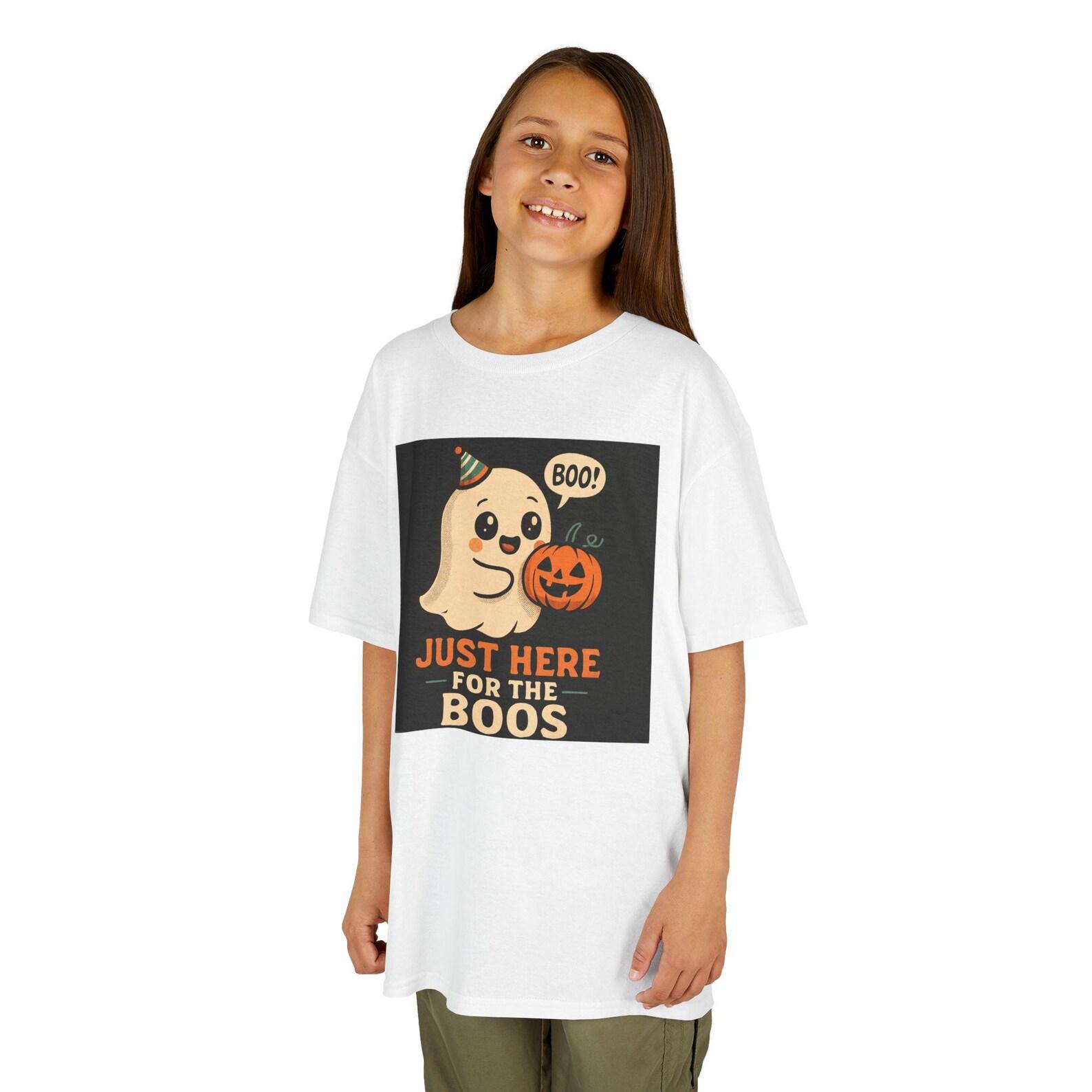 Kids Halloween Ghost Tee:  Just Here for the Boos  Spooky Shirt L