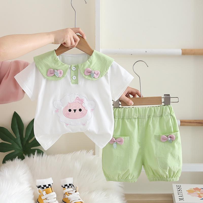 

Korean Summer Baby Girl Doll Collar Short Sleeve Outfit Set XXL - 120cm светло-зеленый