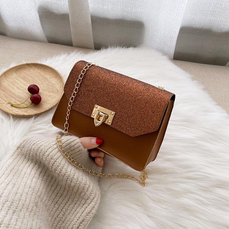 

Guangzhou women s bag summer matte sequin lock chain color scheme small square bag single shoulder oblique span mobile phone bag коричневый