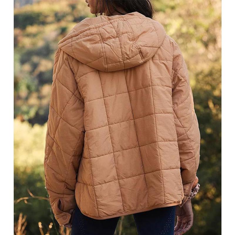 Women's Autumn/Winter Solid Color Hooded Cotton Jacket: Foldable, Long Sleeve, Pullover with Pocket.