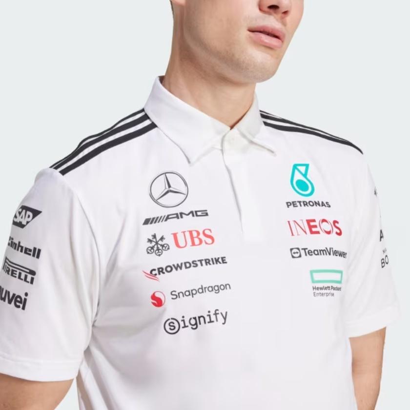Adidas X Mercedes-Amg Petronas F1 Collaboration Team Casual Comfortable Striped Polo Shirt Men tops White Black JW0586