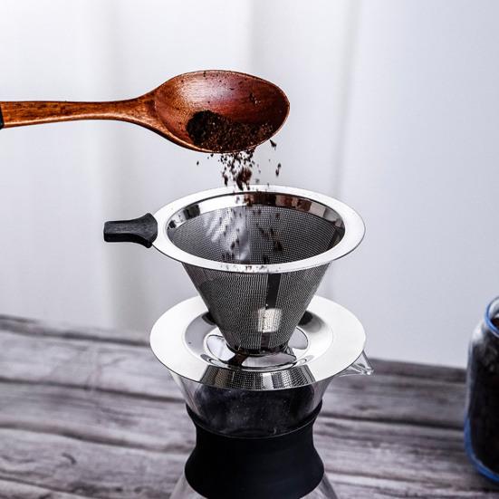 Stainless Steel Pour Over Coffee Filter Fine Mesh Double Layer Reusable Coffee Dripper Paperless Drip Cone Brewer
