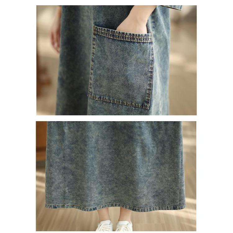 Plus Size Denim Dress Vintage Loose Long Maxi Dress Women Casual Cotton Dresses Autumn