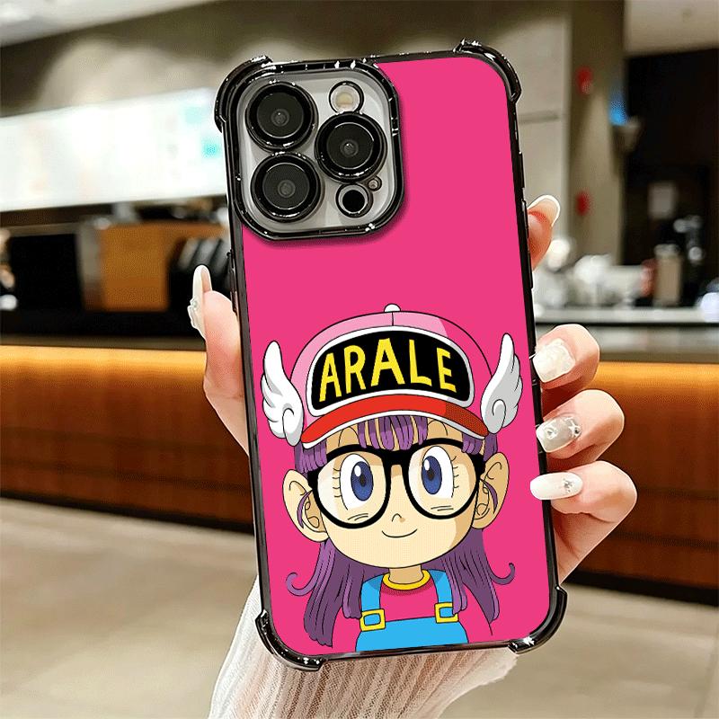 Arale S-Slump Anime Plating Phone Case For Iphone 16 17 Pro Max Air 16E 14 15 Plus 12 13 Mini Anti-Fall Airabag Cover